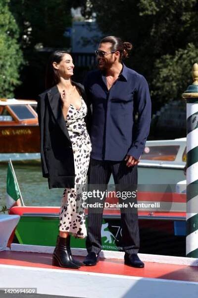 Francesca Chillemi and Can Yaman arrive at the Hotel Excelsior during the 79th Venice International Film Festival on September 04, 2022 in Venice,...