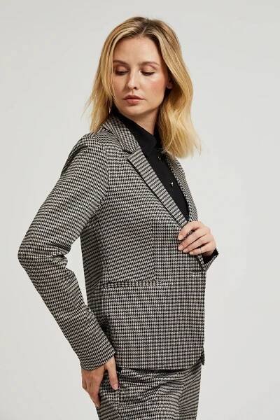 Dámské jednořadé sako typu houndstooth MOODO - černo-béžové