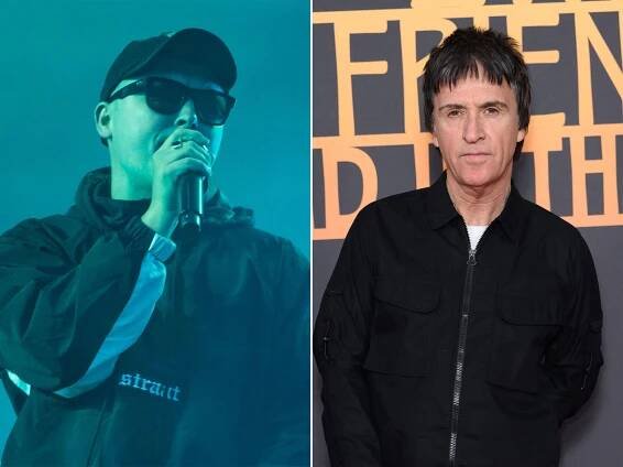 [L-R] Mo Chara of Kneecap and Johnny Marr