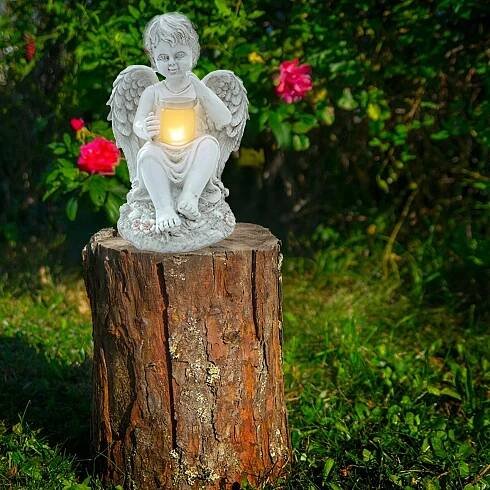 Figurka Svícen Dekorace Soška Anděl Solární Led Zahrada na hrob 18cm Výška výrobku 18 cm
