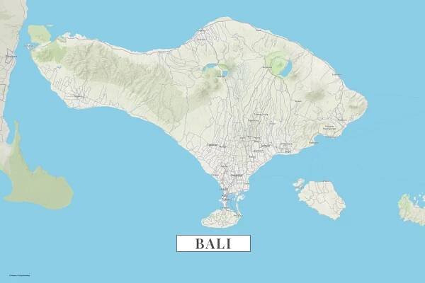 Mapa Bali color ǀ Mapy všech měst a států na zeď ǀ Posters.cz 