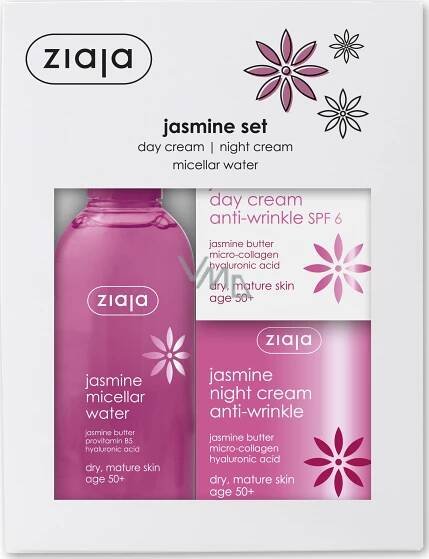 Ziaja Jasmín 50+ denní krém 50 ml + noční krém 50 ml + micelární voda 200 ml, kosmetická sada