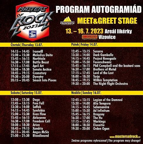 Zveřejňujeme program oblíbených AUTOGRAMIÁD festivalu MASTERS OF ROCK 2023! | PRAGOKONCERT BOHEMIA, a.s.