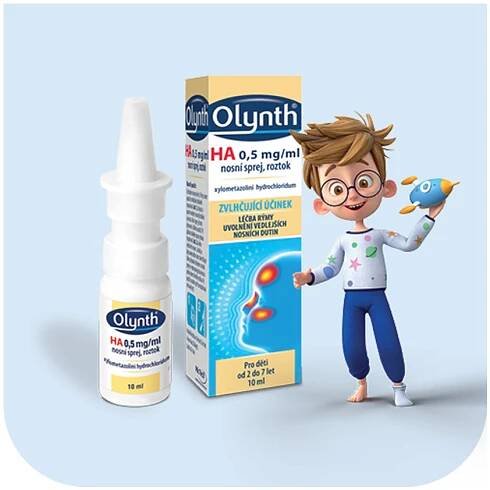 Olynth HA 0,5 mg/ml nosní sprej, roztok pro léčbu rýmy u dětí od 2 let, 10 ml
