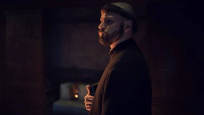 A still image of Tommy Bastow as Father Martin Alvito in the FX series, Shōgun.