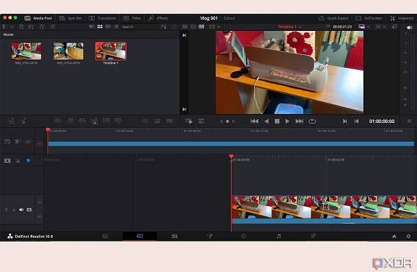 DaVinci Resolve video editor with video of a Cricut machine on the timeline