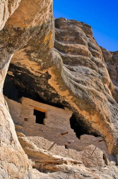 A close-up view of a structure within one of the six caves in Gila Cliff Dwellings National Monument near Silver City, New Mexico.