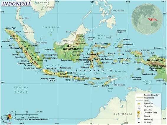 Map of Indonesia with Major Cities