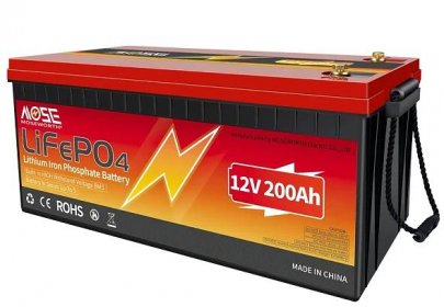 Baterie LiFePO4 12,8V 200Ah, 2560Wh, včetně nabíječky 7A, Lithium-železo-fosfátová baterie, BMS