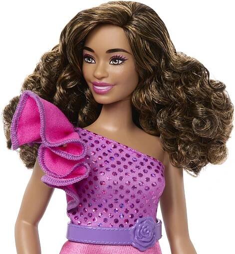 Barbie Modelka Lesklé šaty s volánkem