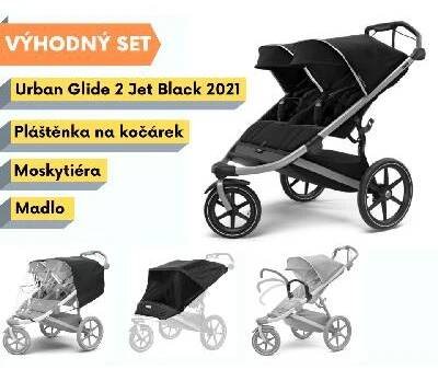 Thule Urban Glide 2 Double Jet Black 2021 s madlem, pláštěnkou a moskytiérou