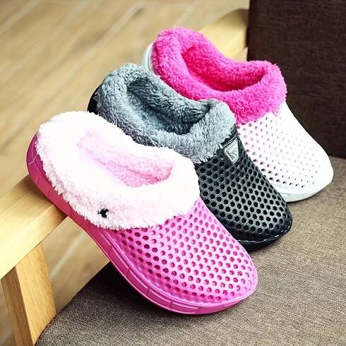 dámské stylové jednoduché plyšové klínové pantofle, pohodlné měkké pantofle z eva s polstrovanou textilní stélkou, teplé zimní domácí slip-on boty