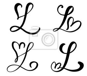 Nálepka Vector Set of Vintage floral letter monogram L. Calligraphy element Valentine flourish. Hand drawn heart sign for page decoration and design illustration. Love wedding card for invitation
