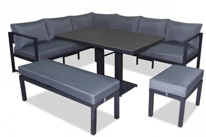 Zahradní kovový nábytek GLOBO (2 pohovky + 2 lavičky + stůl) - tmavě šedý