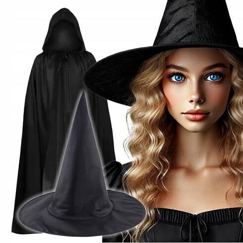 KOSTÝM ČARODĚJNICE PLÁŠŤ KLOBOUK ČARODĚJNICE HALLOWEENSKÁ ČARODĚJKA
