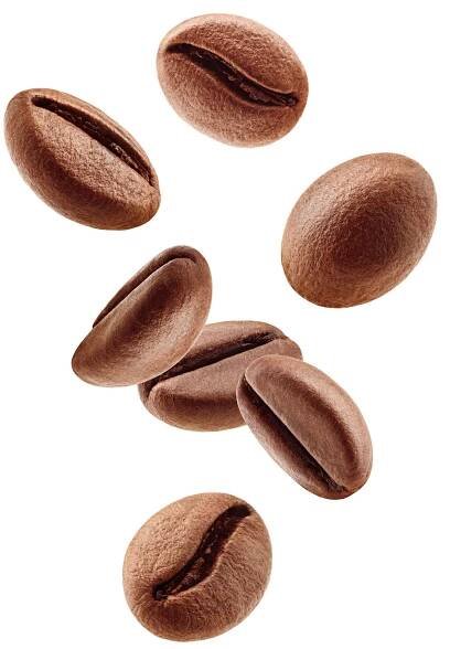 padající kávová zrna izolovaná na bílém pozadí, ořezová cesta, plná hloubka pole - coffee - stock snímky, obrázky a fotky