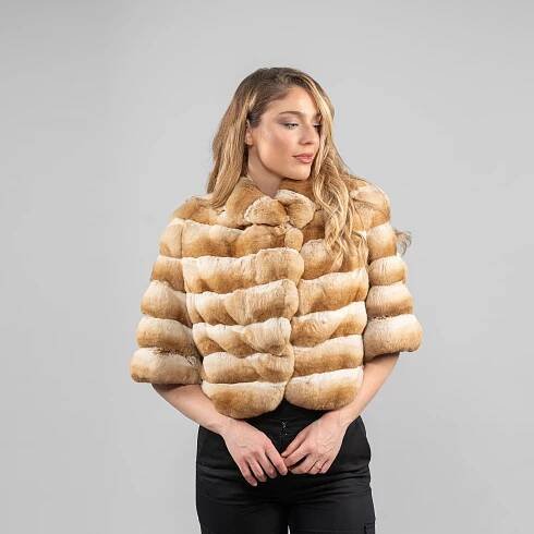 Chinchilla fur jacket in gold color