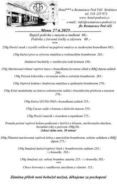 Menu_27.6.2025 - Hotel pod Věží