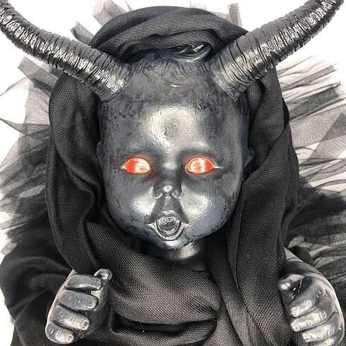 Erika's Emporium - #22 Rosemary's Baby Horror Novel Movie Demon Doll Swaddled Tulle Cradle OOAK