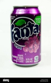 Can of Fanta Grape fizzy drink. Stock Photo