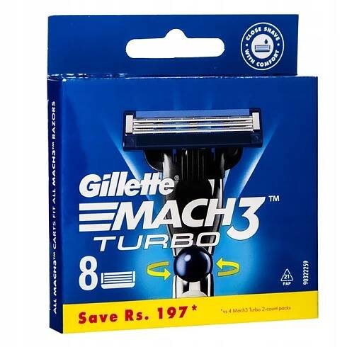 GILLETTE MACH 3 TURBO VLOŽKY ČEPELE 8 KUSŮ DO HOLICÍHO STROJKU ORIGINÁL