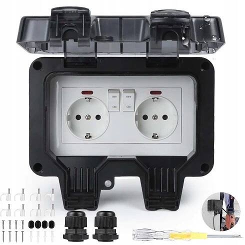 DVOJITÁ VENKOVNÍ ELEKTRICKÁ ZAHRADNÍ ZÁSUVKA VODOTĚSNÁ 230V IP66