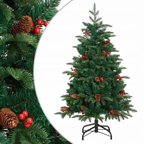 vidaXL Umělý závěsný vánoční stromek se šiškami a bobulemi, 150 cm