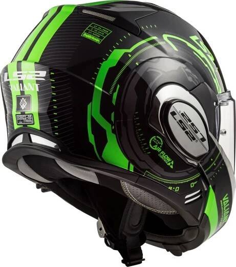 LS2 FF399 VALIANT NUCLEUS BLACK GLOW GREENE černá zelená překlápěcí helma na motorku