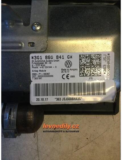 Kolenní airbag řidiče VW Passat 3G B8  3G1880841G
