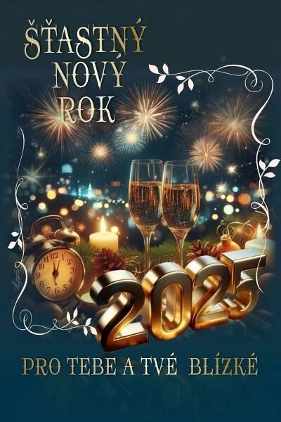 new year's eve party flyer with champagne glasses and fireworks in the night sky