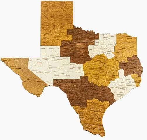 Texas dřevěná mapa