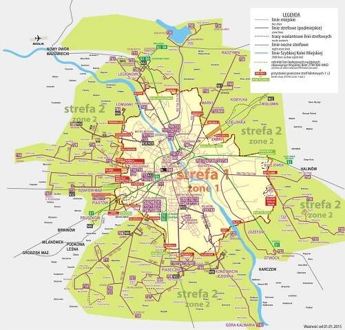 Mapa Varšavy autobusem 