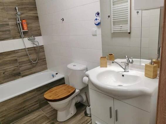 a bathroom with a toilet and a sink and a shower at Apartmány Nová duha Vavřinec in Vavřinec