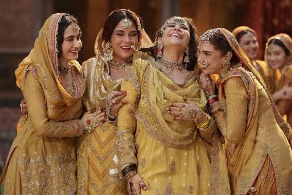 Heeramandi: The Diamond Bazaar. (L to R) Sanjeeda Sheikh as Waheeda, Richa Chadha as Lajjo, Manisha Koirala as Mallikajaan, Aditi Rao Hydari as Bibbo