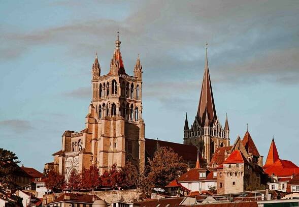 The Cathedral of Lausanne in winter on a sunny day