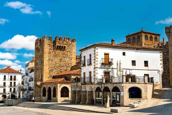 Bujaco Tower on Plaza Mayor in Caceres, Spain