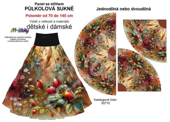 OB Půlkolová sukně podzimní svítání - šípky - náš tisk na objednávku – výběr z variant panel se střihem