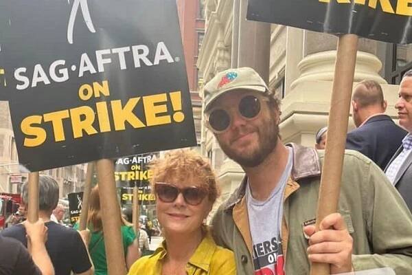 Susan Sarandon Pickets with Son Jack Henry Robbins: 'A Family That Strikes Together'