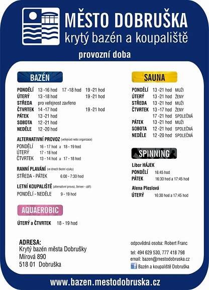 Změna provozní doby - Oficiální stránky Kulturní a sportovní zařízení města Dobrušky