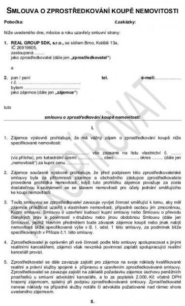 Smlouva o zprostředkování koupě nemovitosti s úvěrem