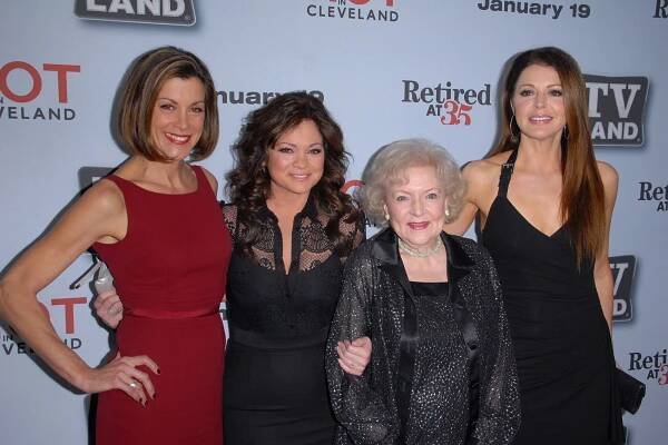 Betty White, center, in 2011 with her "Hot in Cleveland" co-stars Wendie Malick, Valerie Bertinelli and Jane Leeves.