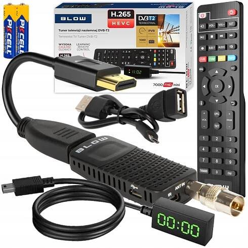 DEKODÉR TV TUNER DVB-T2 HEVC H.265 FULL HD MINI STICK PILOT BATERIE SET