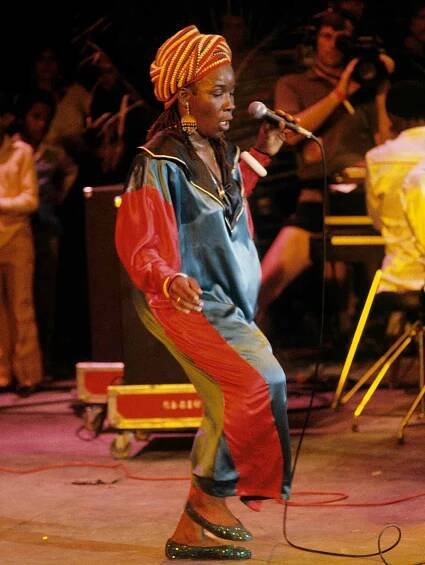 Rita Marley performing at the Jamaican World Music Festival in Montego Bay, Jamaica on November 27, 1982