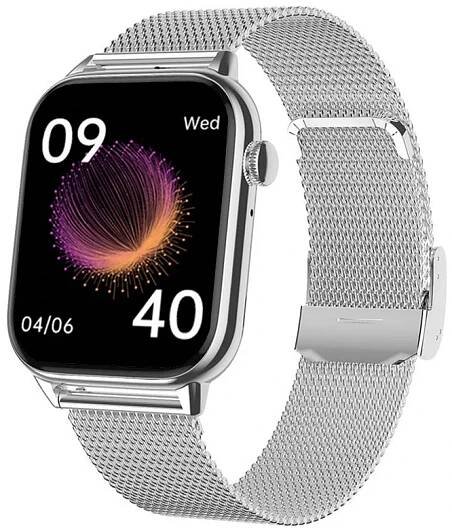 Chytré hodinky Madvell Pulsar s bluetooth voláním a EKG stříbrná se stříbrným kovovým řemínkem