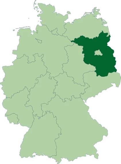 Poloha spolkovej krajiny Brandenbursko v Nemecku (klikacia mapa)
