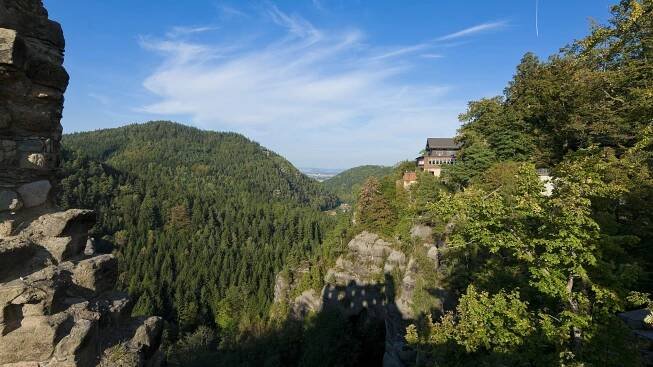 Blick vom Berg Oybin in das Zittauer Gebirge