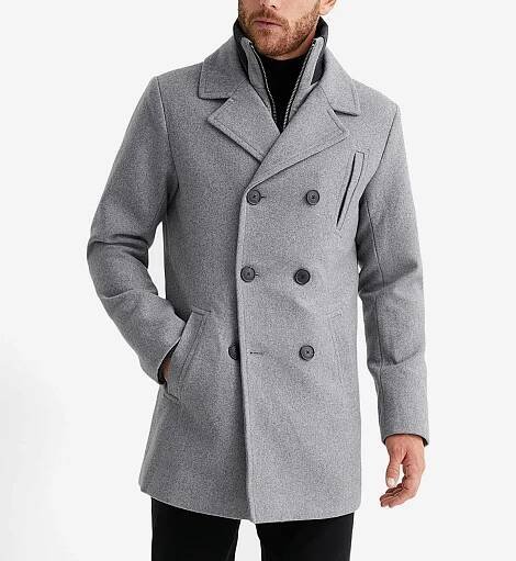 Double-breasted light grey wool coat