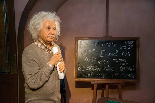 Albert Einstein v muzeu Grévin vosku postavy v Praze. — Stock obrázek