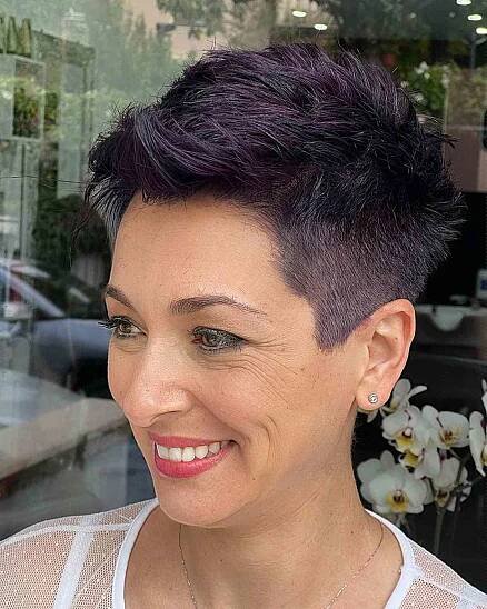 Dark violet-amethyst pixie for girls with short hair
