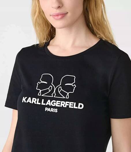 KARL LAGERFELD dámské tričko DOUBLE černé S Hlavní vzor bez vzoru
